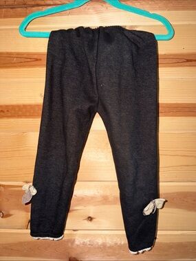 Girls Black Knit Bow Hem Fleece Lined Leggings
